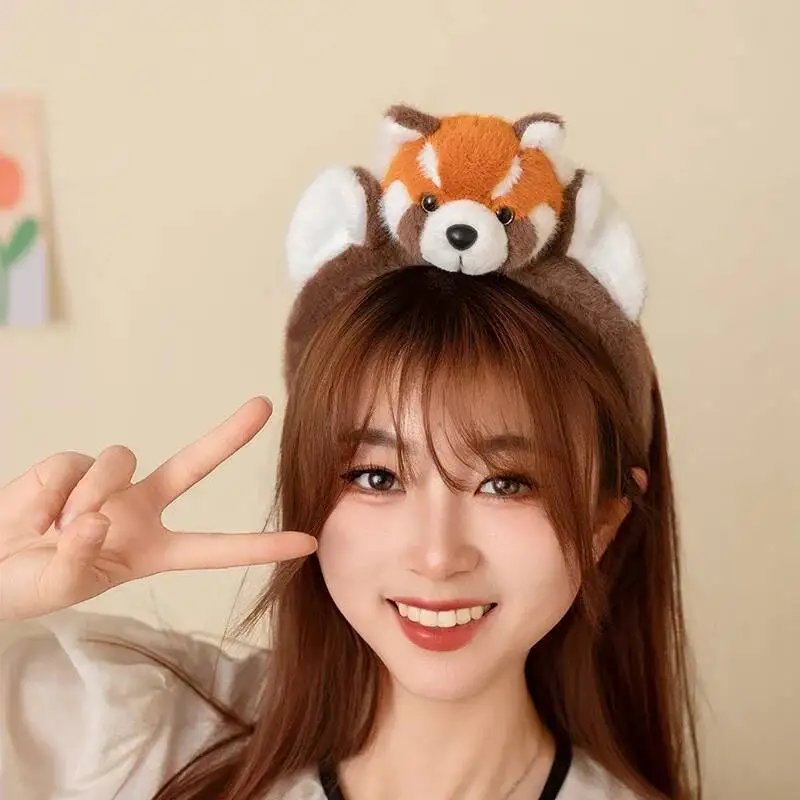 لطيف مضحك الراكون إكسسوارات الشعر النساء الطلاب غسل الوجه هيرباند ليتل الأحمر الباندا آذان رباطات أفخم الكرتون قطرة الشعر