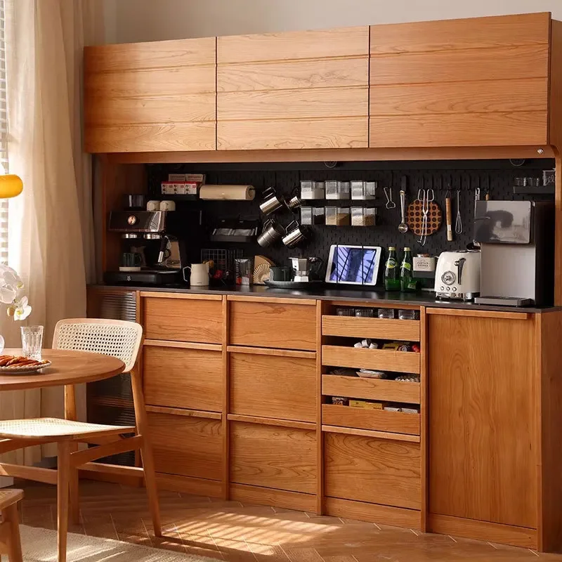 Nordic simple cherry wood dining side cabinet Slate storage Black walnut dining room locker