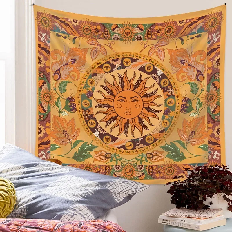 Boho Decoration Home Decor Burning Sun Tapestry Vines Macrame Wall Hanging India Aesthetic Room Decor Mural Witchcraft Supplies