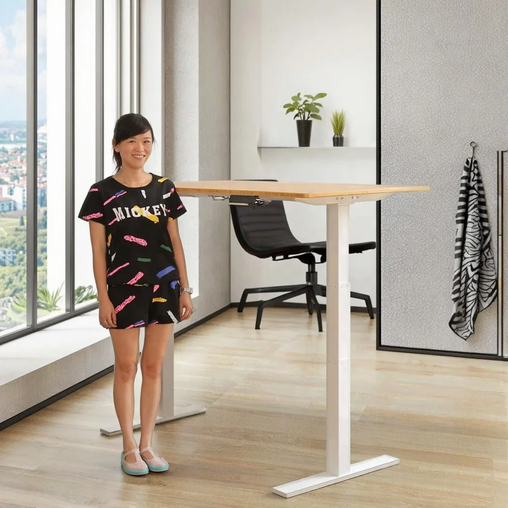 Modern Dual Motor 3 Segment Leg Lift Sit Stand Desk Frame Automatic Motorized Electric Adjustable Height Ergonomic Office Desk