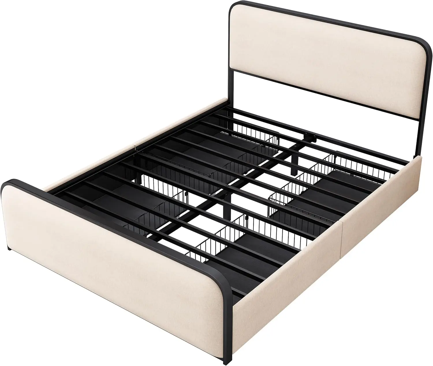 هيكل سرير معدني بحجم كوين من Merax مع لوح أمامي ومنجد منحني ولوح للقدمين، ومنصة حديثة للسرير و4 أدراج تخزين تحت #5