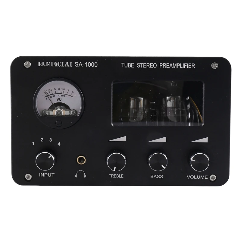 4-Input 2-Output HIFI Preamp High-Bass ปรับเครื่องขยายเสียงในตัว VU ระดับเมตร US Plug