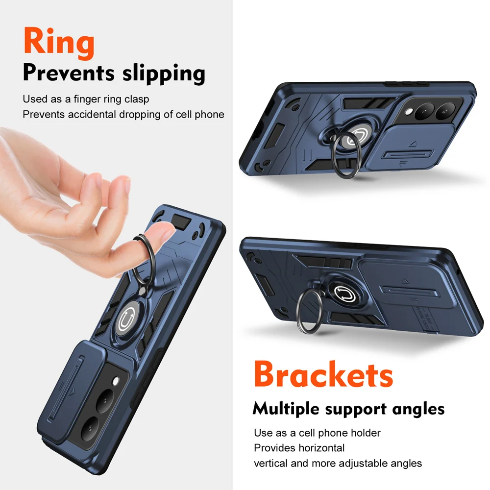 KEYSION Shockproof Armor Case for VIVO Y17S Slide Camera Lens Protection Ring Stand Phone Cover for VIVO Y17 Y16 Y15 Y12 Y11 image 5