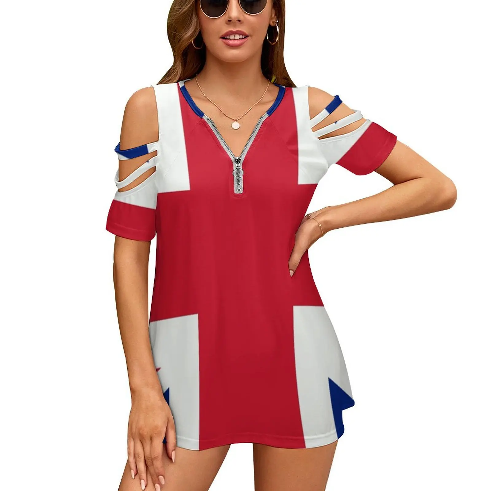 England Uk Flag New Fashion Zip Off Shoulder Top Short-Sleeve Women Shirt England Uk Union Jack Flag Country World Fashion Men