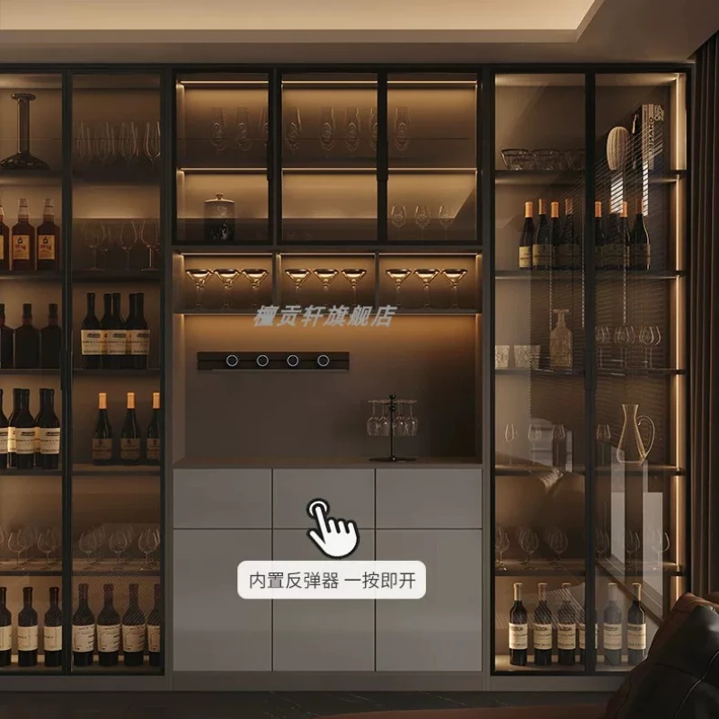 Light luxury Italian dining side wine cabinet modern simple living room storage locker drawers glass display cabinets furniture view 6