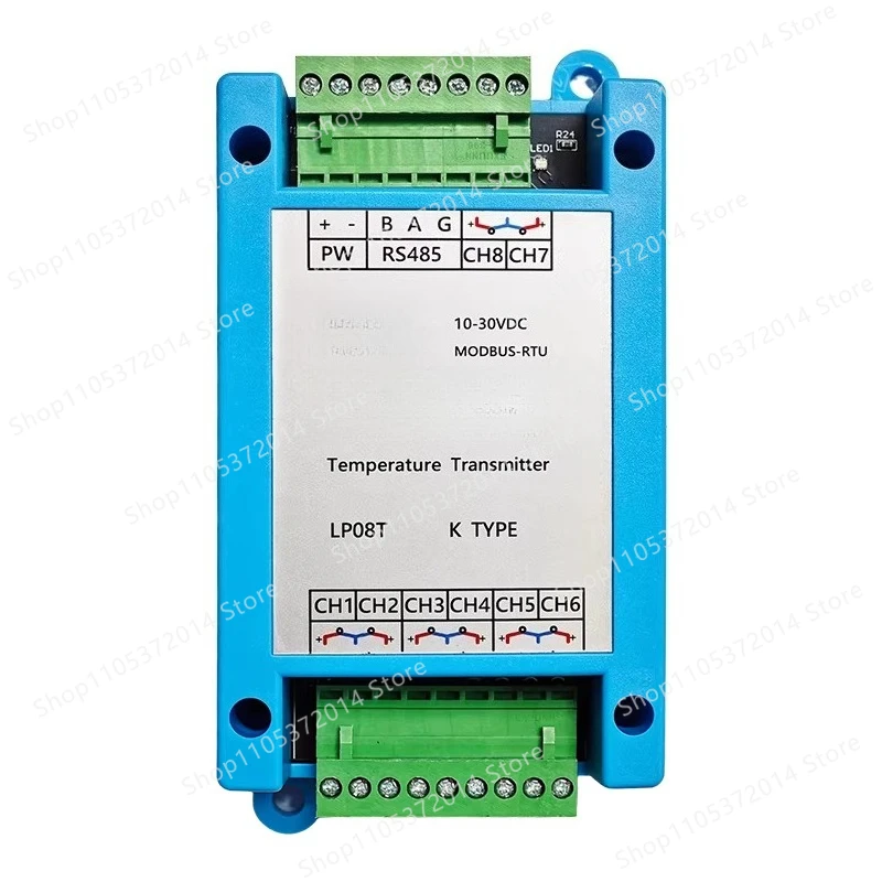 K-type thermocouple isolated temperature acquisition transmitter, din rail mount module, 2/4/8-channel input to rs485