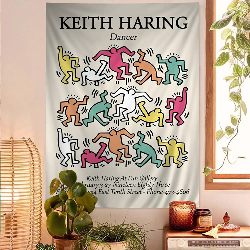 Keith-Haring-Works-Colorful-Print Hanging Bohemian Tapestry Indian Buddha Witchcraft Bohemian Hippie Cheap Hippie Wall Hanging