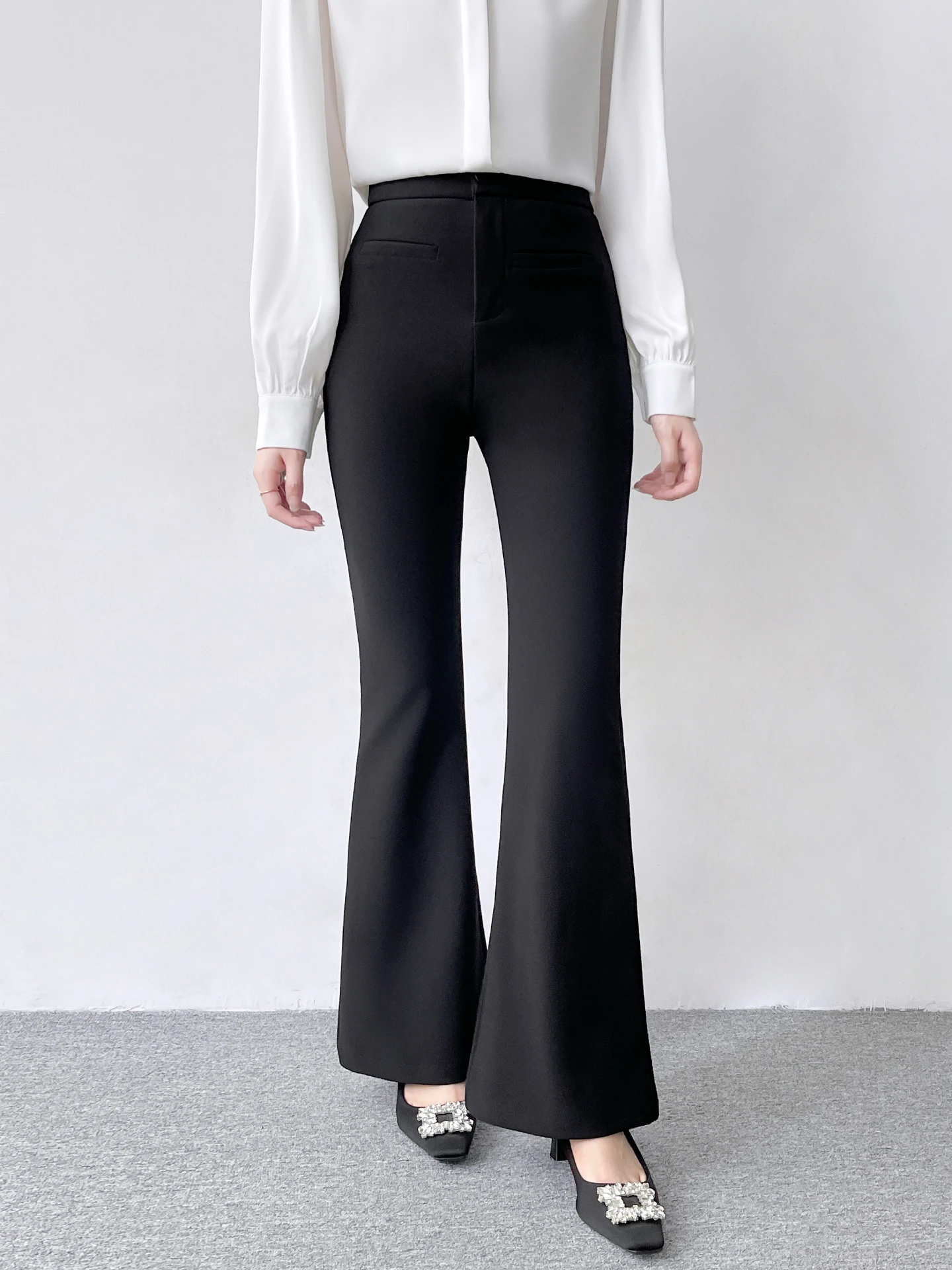 

Женские брюки с высокой талией, прямые, облегающие, черные, деловые, весна-осень, новые, профессиональные, струящиеся, в корейском стиле