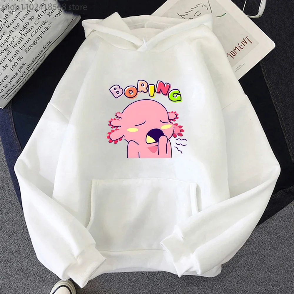 Women's Hoodies Cute Bored Axolotl Hoodie Kawaii Graphic Sweatshirt Mens Clothes Y2k Sudaderas Pullovers Long Sleeve Casual Tops