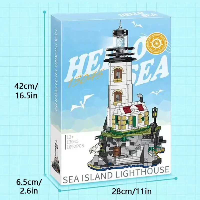 1092PCS Sea Island Electric Lighthouse Building Blocks Fisherman\'s Hut Light House Assembly Model Idea Decoration Kids Toys Gift