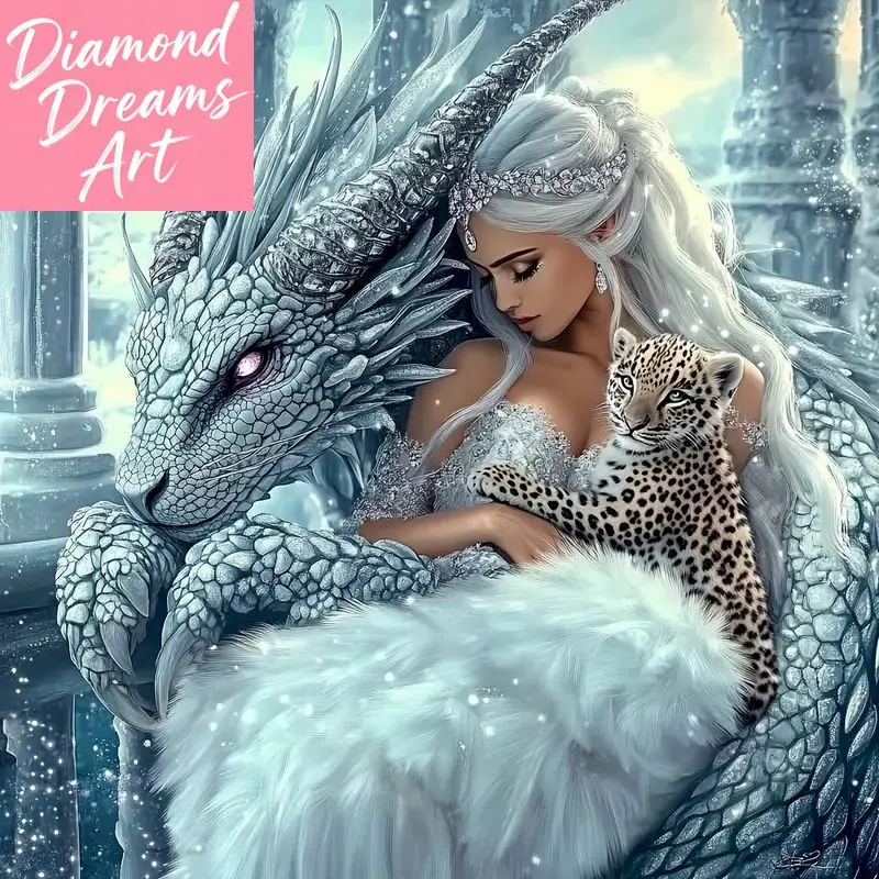 Frameless, DIY Full Diamond Paintings Fantasy Aniamls Cross Stitch Kits Dragon And Girl Mosaic Diamond Embroider Sale home decor