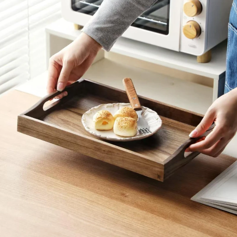 

Подносы для хранения из цельного дерева, прямоугольная бытовая тарелка для хранения чашек чая, деревянная тарелка для сухофруктов, кухонная настольная тарелка для хранения