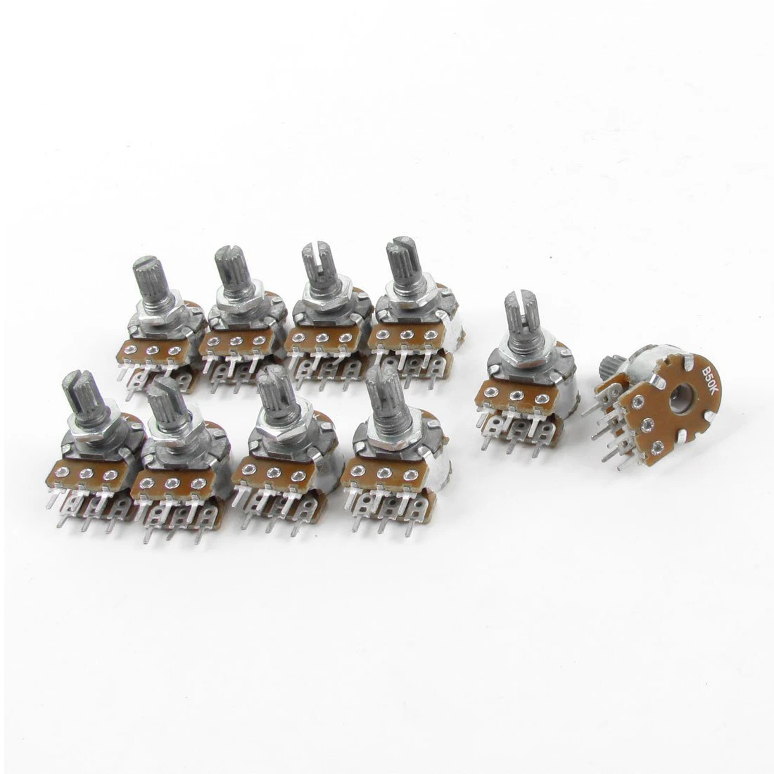 T35C 10PCS Top Adjustment Linear Dual Knurled Shaft Potentiometer 50K Ohm B50K