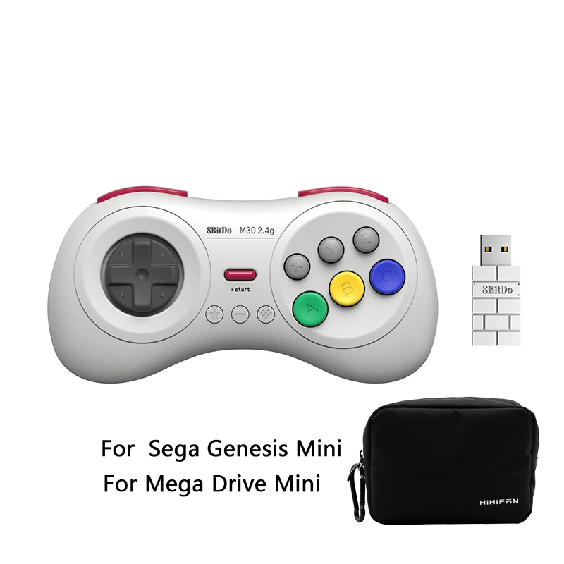 8BitDo voor Gega Genesis Mini en Mega Drive Mini M30 2.4G Draadloze Zwart-wit Gamepad Draadloze Game Controller