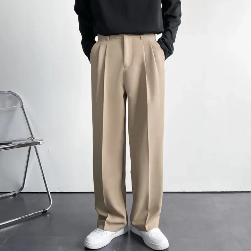 

White Solid Men's Wide Leg Suit Casual Pants 2024 New Fashion Brand Male Trousers Baggy Korean Style Pants Clothing