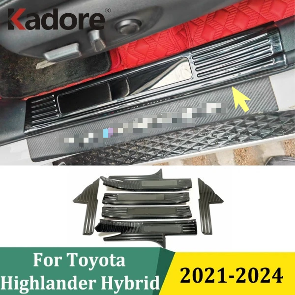 For Toyota Highlander Hybrid 2021 2022 2023 2024 Inner Side Door Sill Scuff Plate Trim Car Sticker Styling Accessories