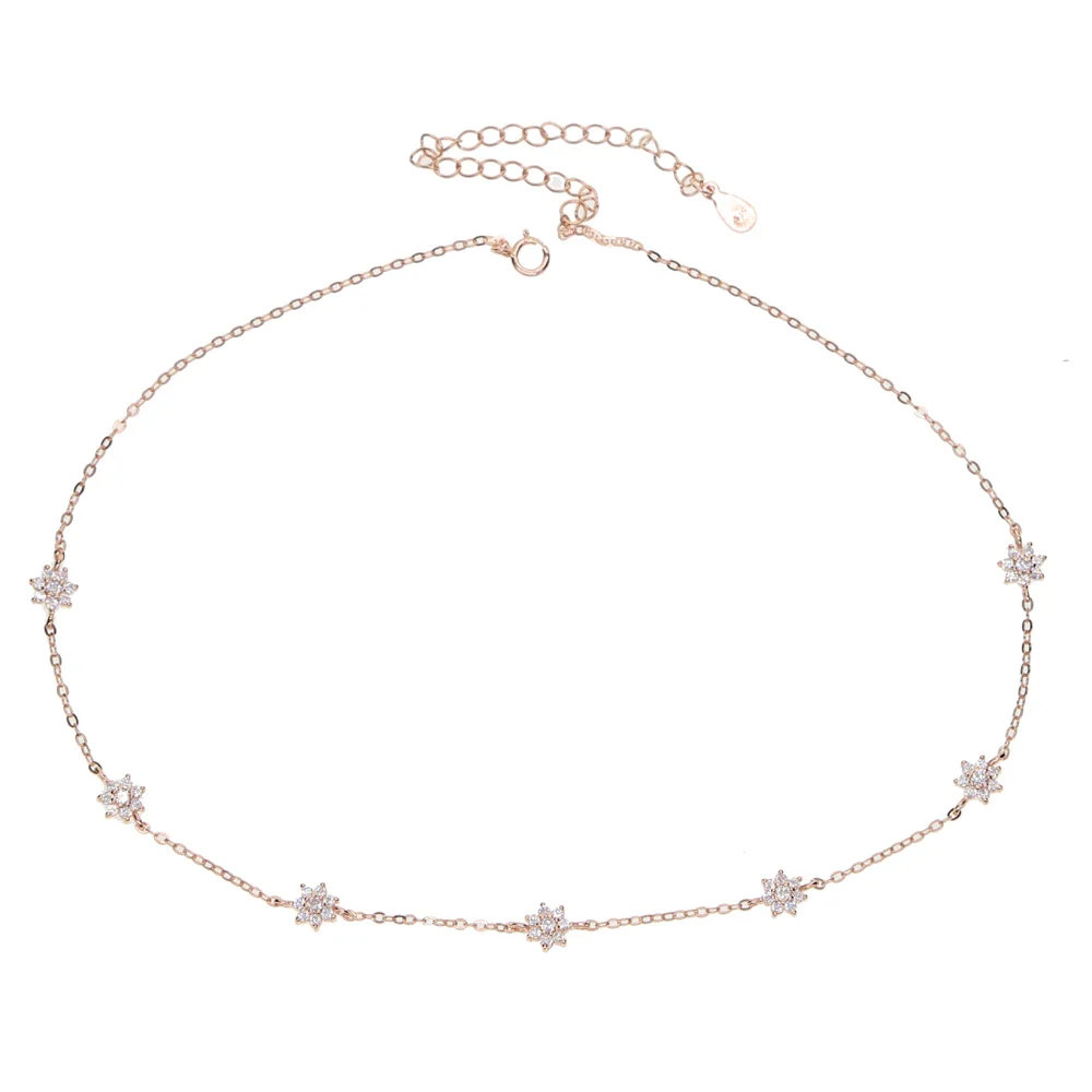 Top Sale Delicate Four Star Lucky Girl Shiny Cz Charm Fine 925 Sterling Silver Choker Chain Necklace For Women Fashion Jewelry