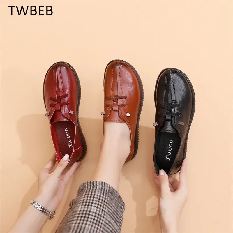 Lace Up Flats Women's Oxfords Comfy Leather Shoes Female Designer Loafers Woman Black Slip Ons Ladies Driving Shoes Retro Loafe