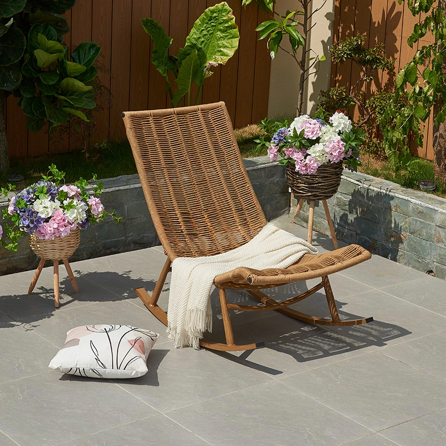 Garden furniture Waterproof wicker lounge chair Swing chair High back garden rattan rocking chair