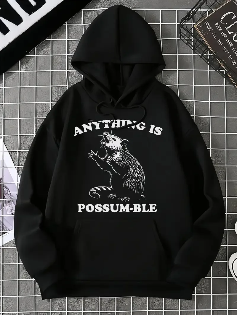

Осенне-зимняя хлопковая толстовка с капюшоном Possum Animal Graphic Print для мужчин и женщин, модный бренд для уличных занятий спортом на открытом воздухе