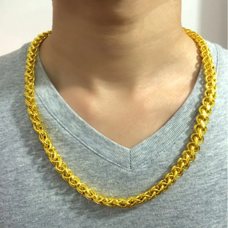 

Cynlo Jewelry Luxury 24K 9999 Pure Gold real gold Men's 8MM 10MM 12MM Fu word Thai necklace