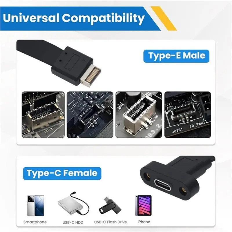 Type-E USB 3.2 20Pin ID Cable Extension With Front Panel Header Connector PCIE Bracket 20Gbps Type-E Male To USB C Female Port-A