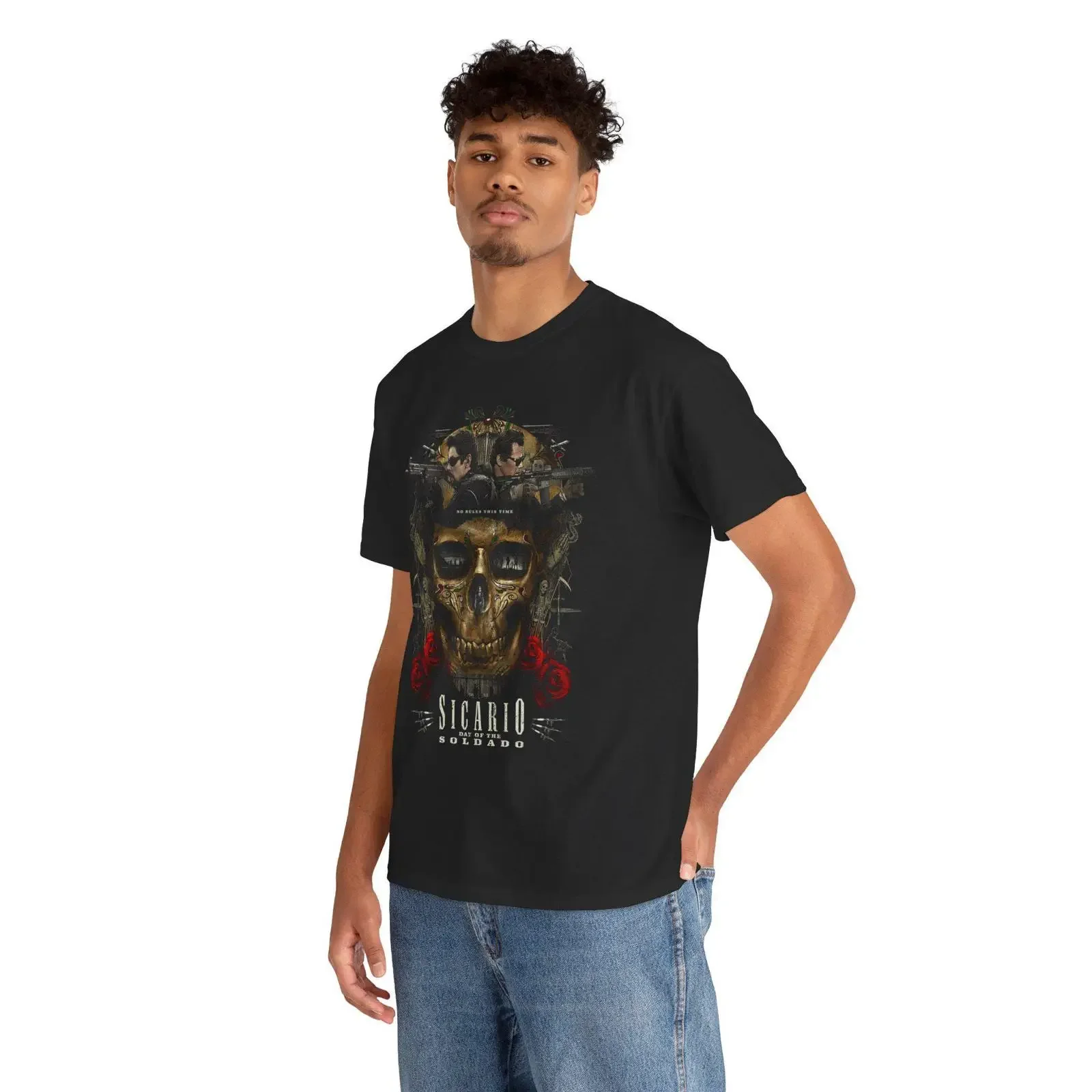 Camiseta negra de la película de acción Sicario Day of The Soldado, talla S 5XL, estilo vintage, ligeramente lavada, con gráfico de moda para hombre, elástica