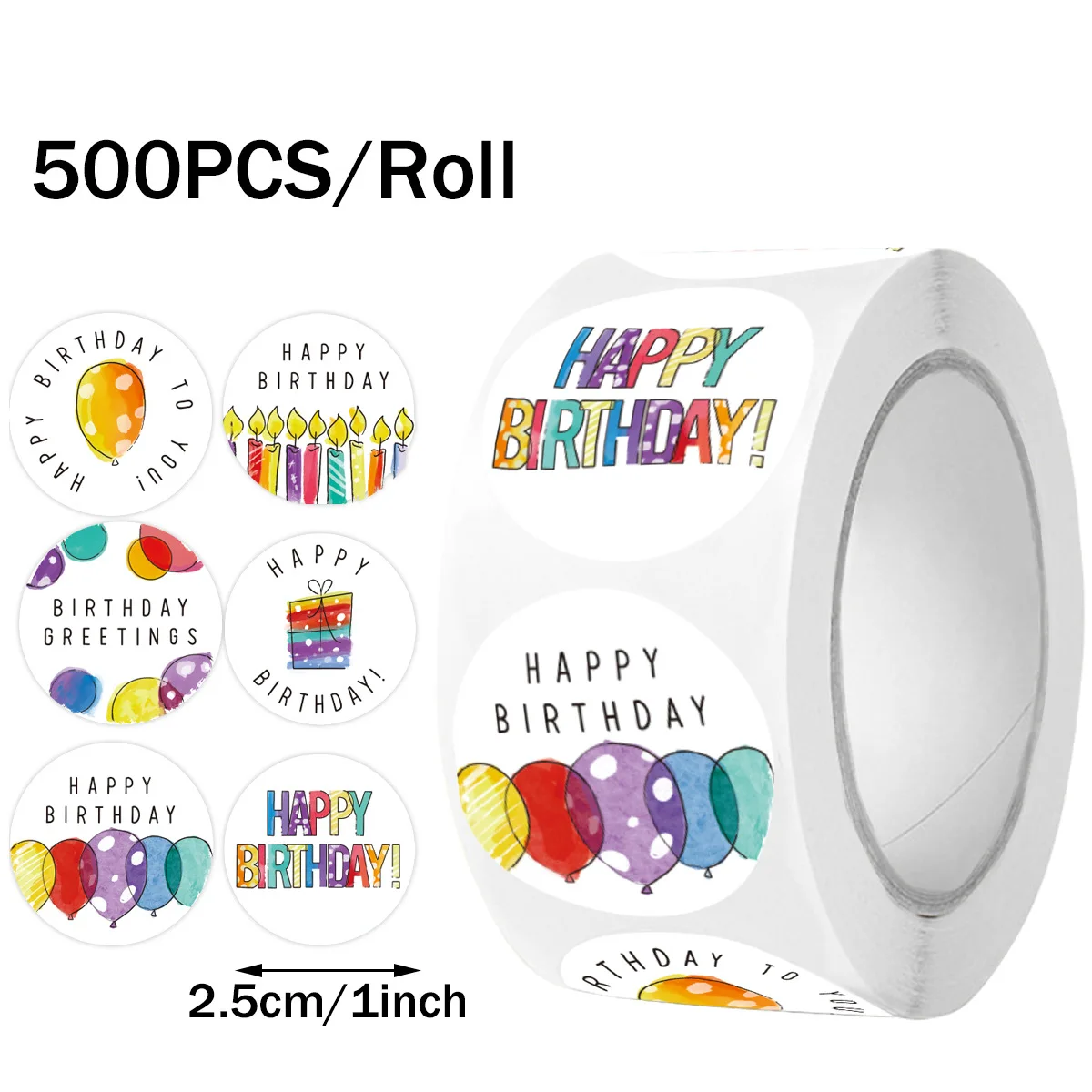 500Pcs Cute Happy Birthday Stickers 1 Inch 2.5cm Kids Birthday Party Gift Sealing Decor Greeting Card Label Stickers