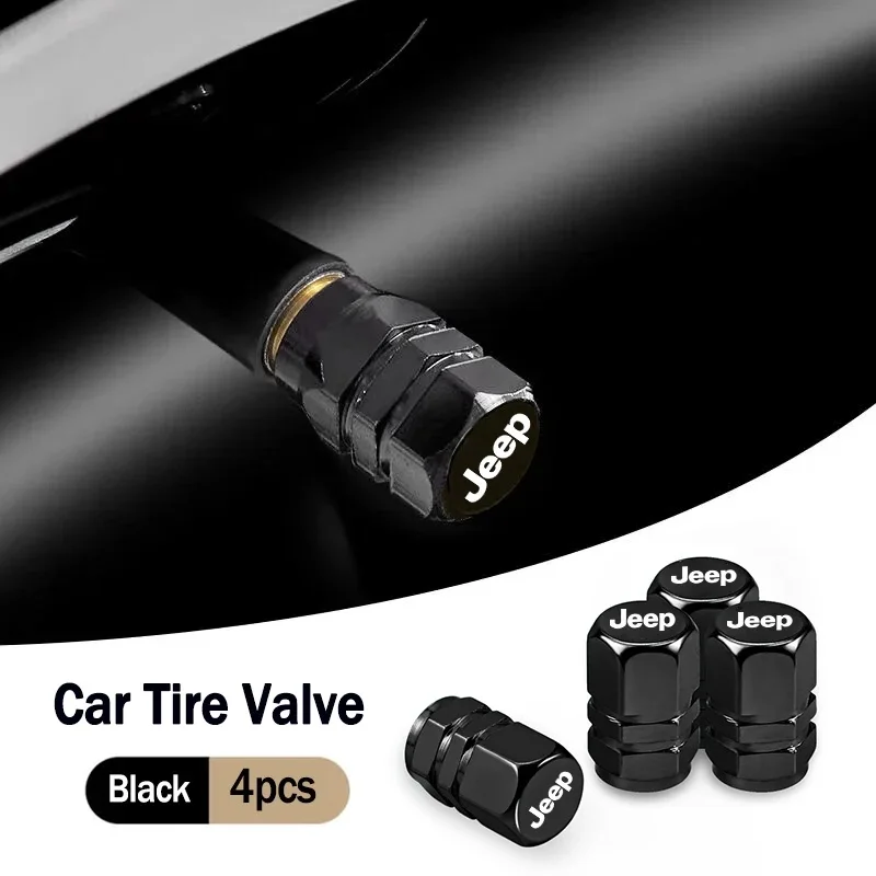 

4Pcs Jeep Car Aluminum Alloy Tire Valve Caps Wheel Air Stem Caps Auto Accessories for Renegade Grand Cherokee Patriot Wrangler