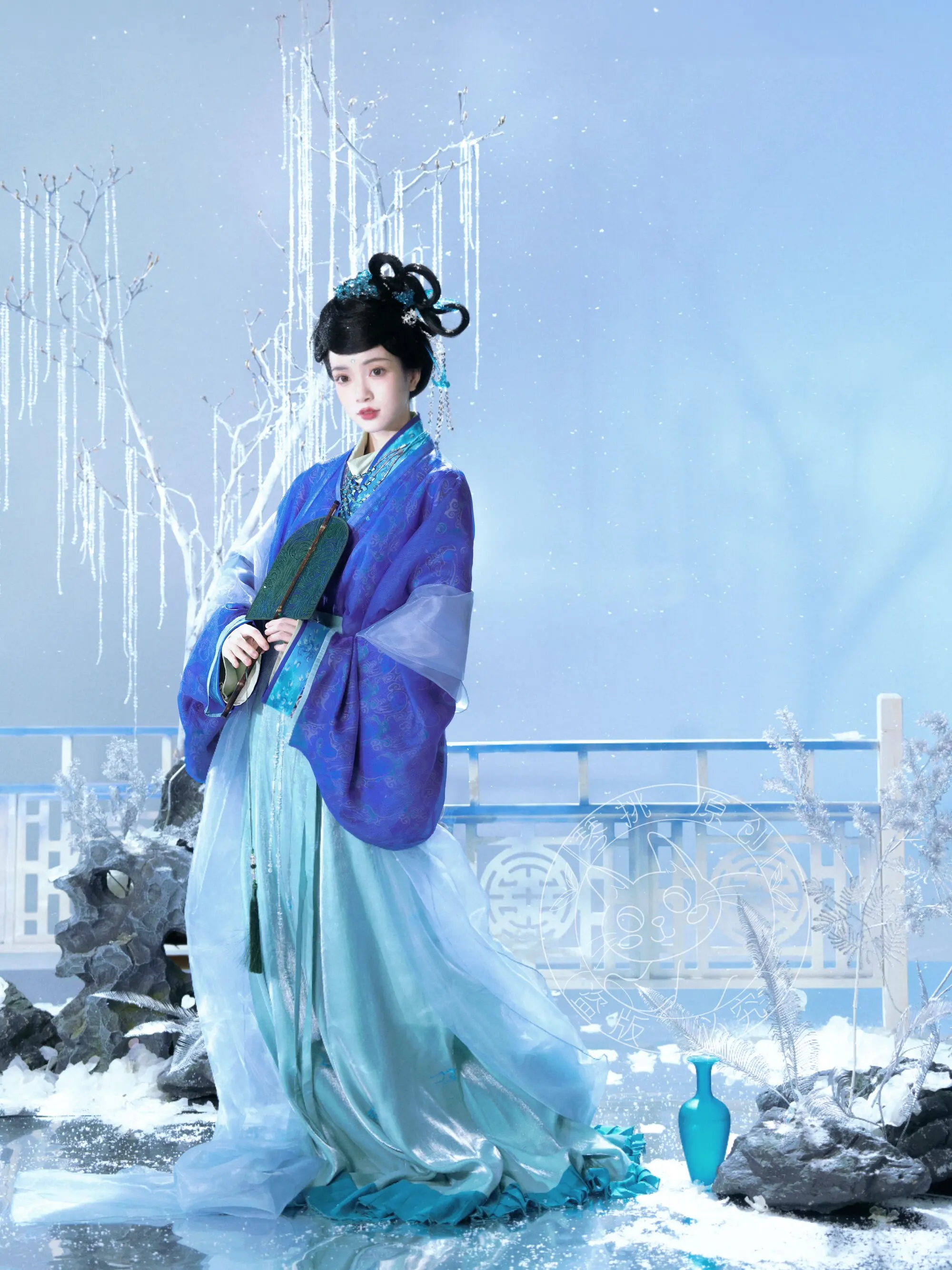 Jin Dynasty-Style Guqin[Moonlight]Reconstituted Eastern Han Dynasty garment with a ruyi pattern, featuring a pleated hem skirt