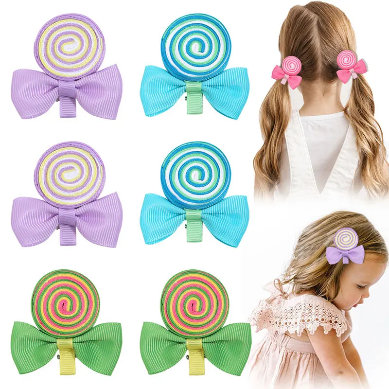 Sweet Hair Bows Clip For Girls Lollipop Hairpins Rainbow Candy Barrettes Headwear Childrens Hair Clips Hair Accessories