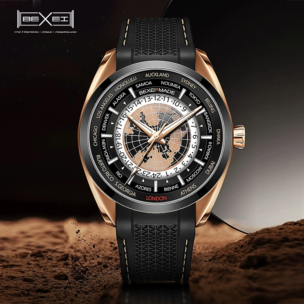 

BEXEI World Time Watch 42H power reserve mechanical Automatic Movement Man watch sapphire Business style