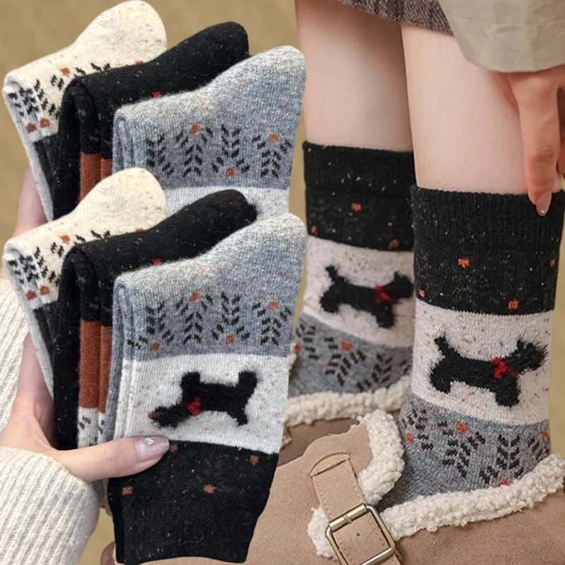 

Мягкие плюшевые носки с мультяшными животными, осенне-зимние носки до середины икры с игривыми узорами собак, яркие цвета, домашние чулочно-носочные изделия для сна, подарки