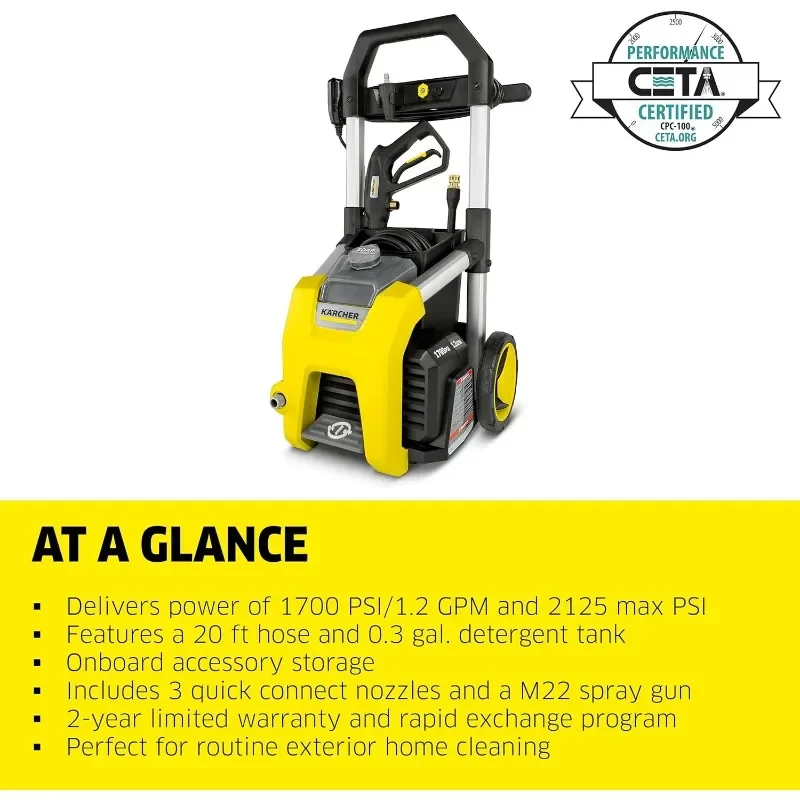 Kärcher K1700 Max 2125 PSI Electric Pressure Washer with 3 Spray Nozzles - Great for cleaning Cars, Siding, Driveways