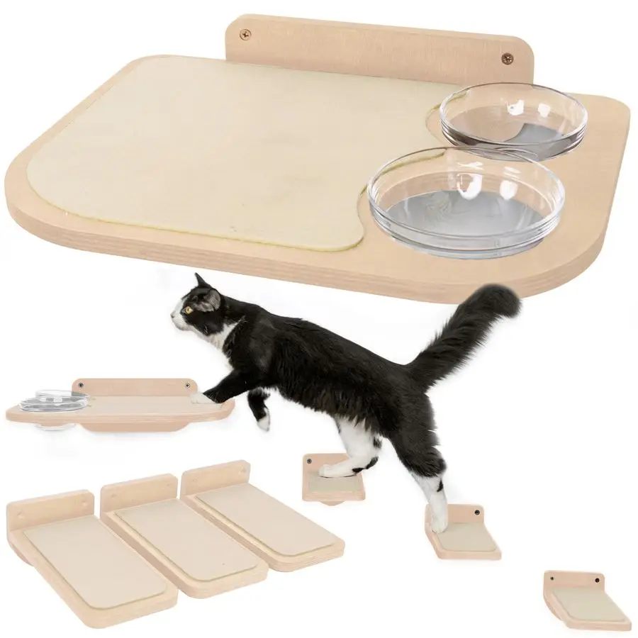 

Настенные полки для кошек, защищенные от собак, с креплением на стену, прочные 3-ступенчатые полки из березы для кошек весом до 15 фунтов.