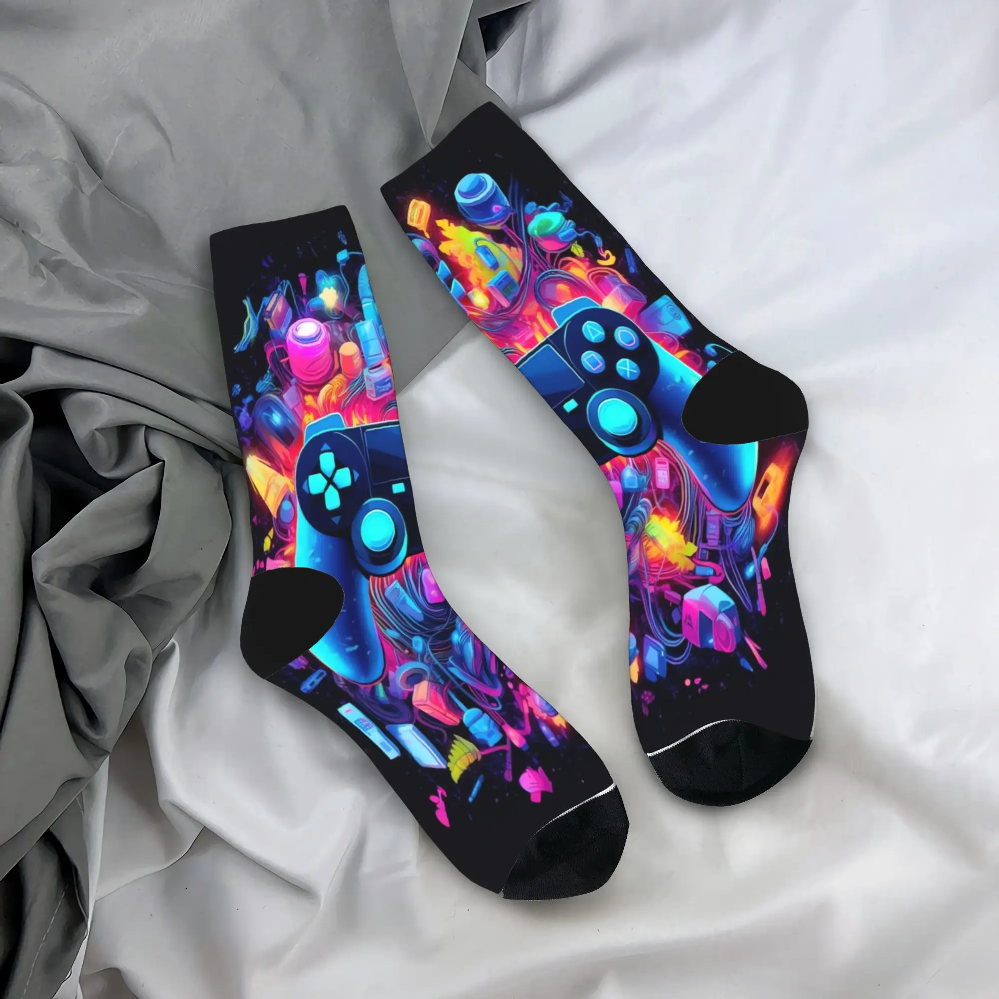 Glow-in-the-Dark Game Controller Socks  Pattern Stockings Non Slip Men's Socks Soft Breathable Winter Kawaii Running Socks