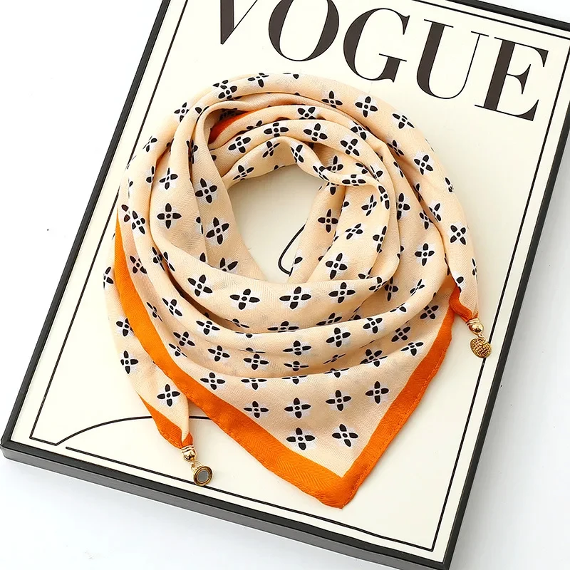Luxury Magnetic Buckle Silk Scarf Women Soft Satin Neckerchief Female Autumn Winter Warmth Cold Resistance Fashion Square Scarve image 4