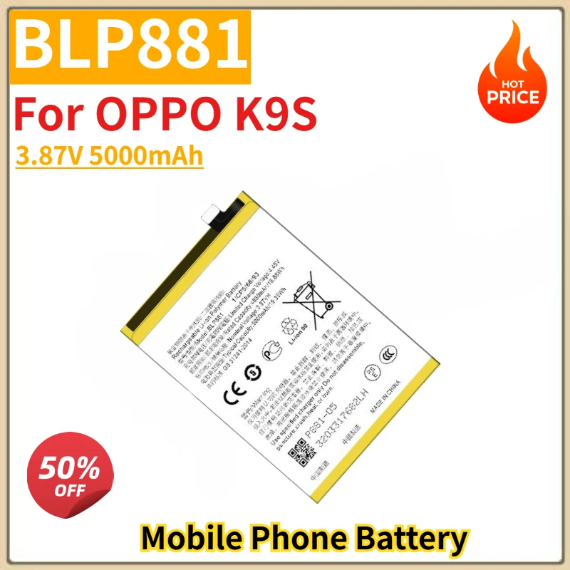 

High Quality BLP881 Mobile Phone Battery 3.87V 5000mAh For OPPO K9S Brand New Replacement Battery