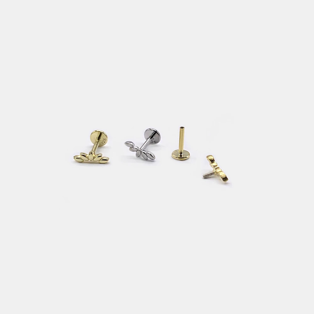 1 or 2 pc Sterling Silver 925 Climber Stud Earrings Titanium Flat Back Earrings Threadless Cartilage Tragus Conch Piercing Helix