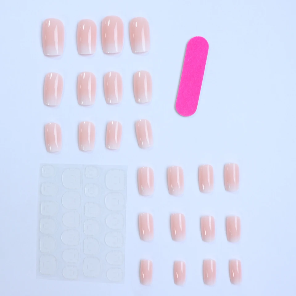 24 piezas de uñas postizas rosadas brillantes, cuadradas medianas, elegantes, cobertura completa, para mujeres modernas 2