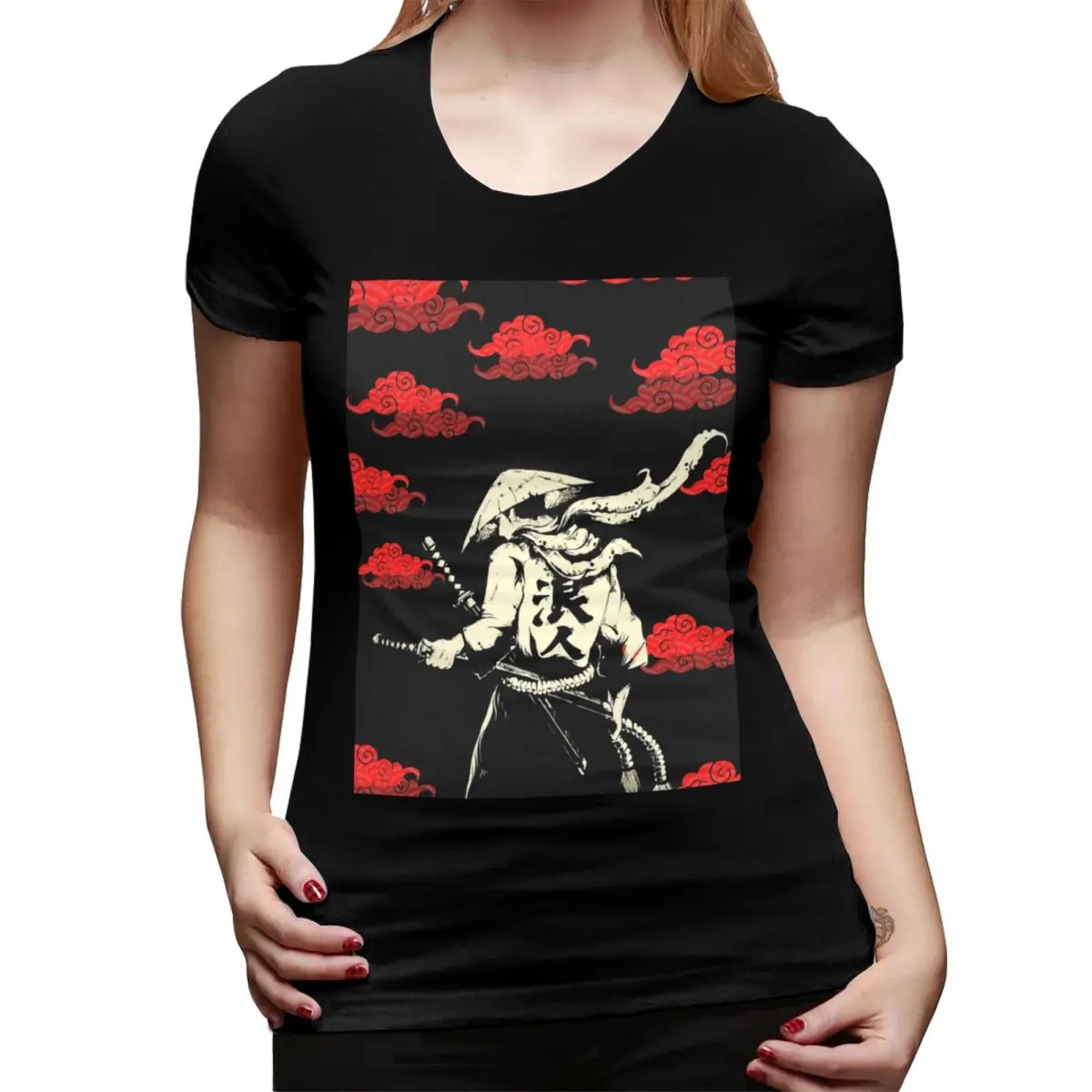 

Футболка Red Cloud Japanese Samurai Warrior Anime1 для женщин, уличная футболка с круглым вырезом, женские футболки, короткая летняя одежда, топы
