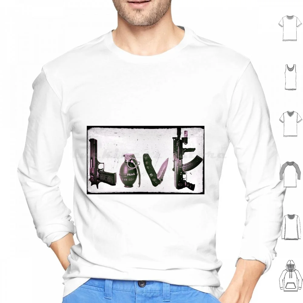 Love' Guns Hoodie cotton Long Sleeve Love Gun Guns Phone Case Awesome Cool Black White Simple Peace Hate War