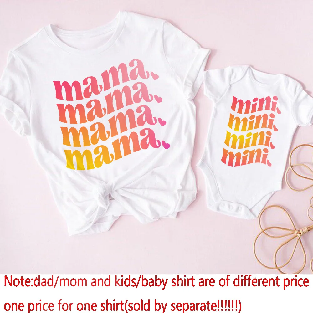 Mama Mimi Printed Family Matching Clothes Mother & Daughter Summer Short Sleeve Outfits Shirt Mom T-shirt Tops Baby Bodysuit