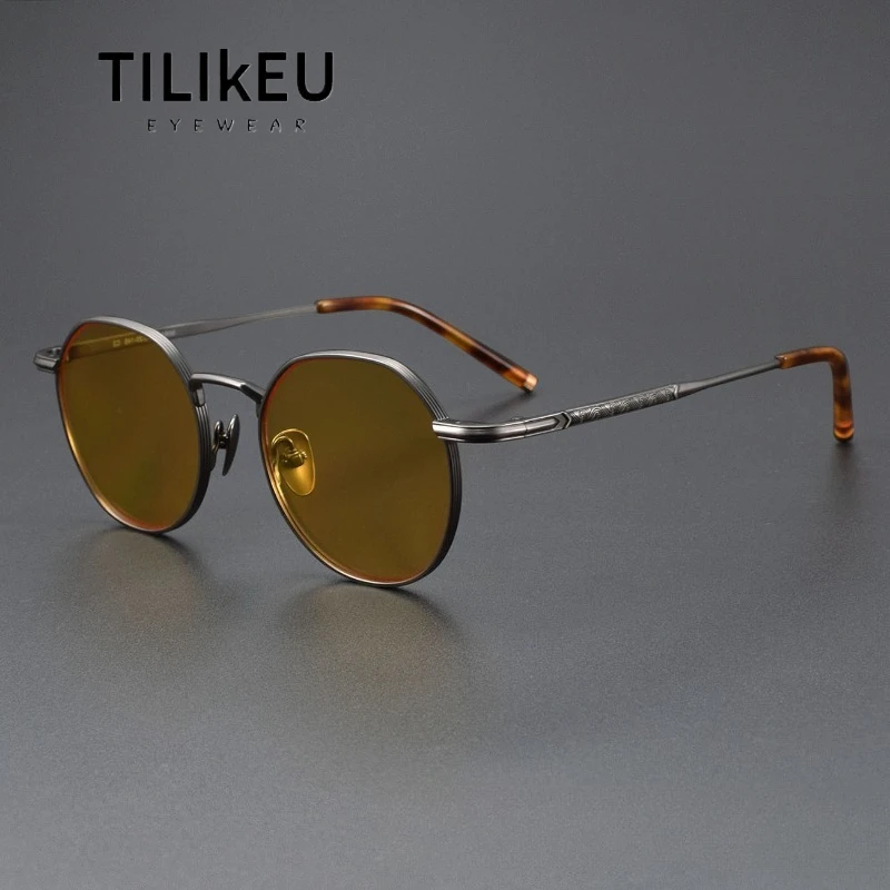 

Japanese Brand Pure Titanium Round Frame Retro Sunglasses Classic Trend Men Women Outdoor Sunscreen Drive Travel UV Sunglasses