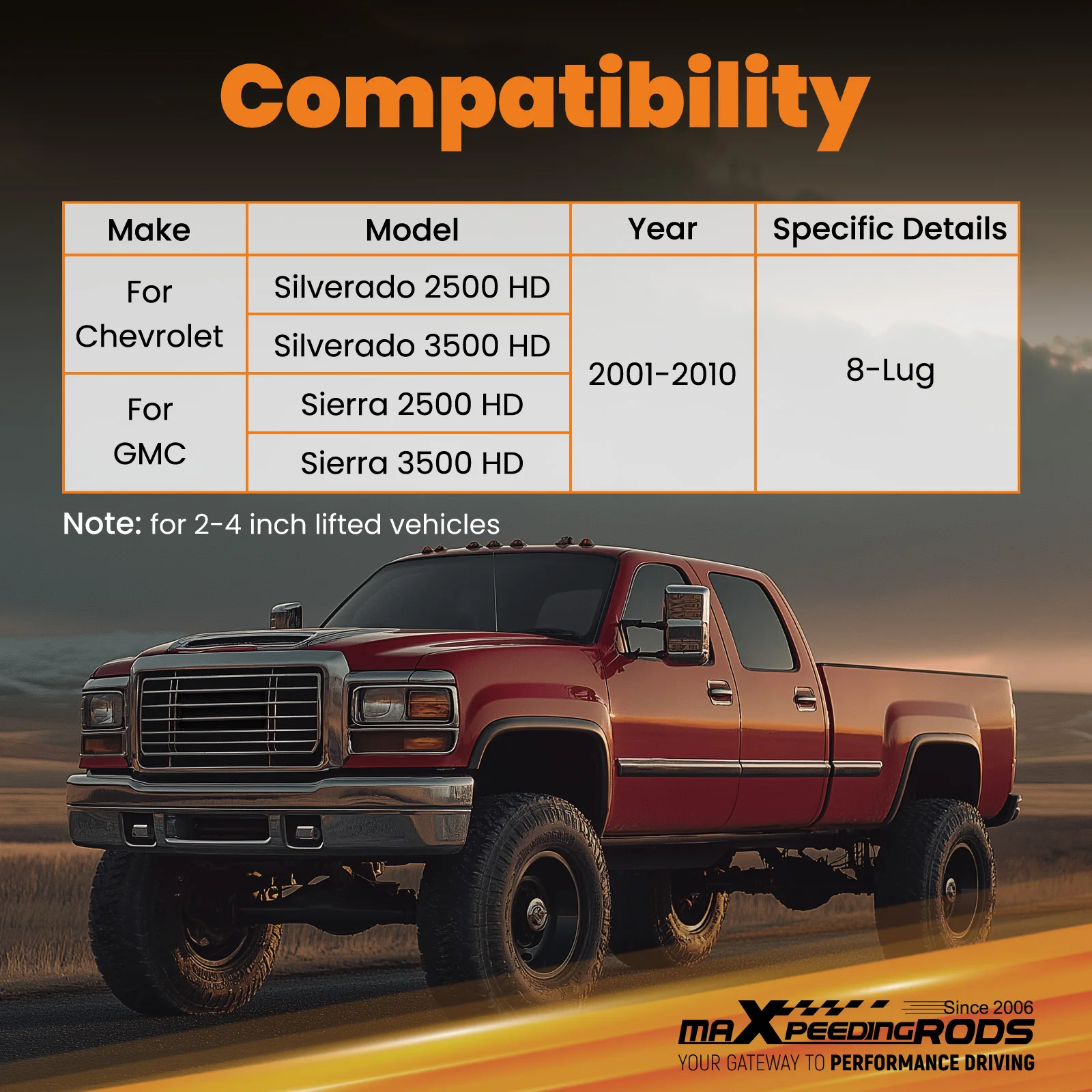 Brand New 2-4" Lift Upper Control Arms Set for GMC Sierra Silverado 2500HD 3500HD 2001-2010
