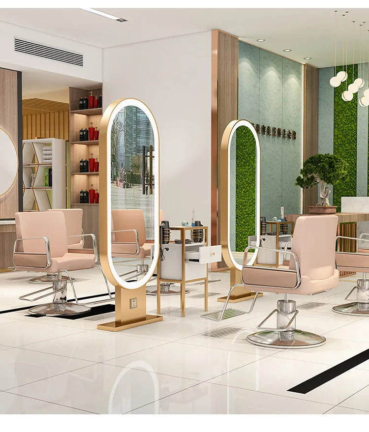 Floor-to-ceiling double-sided lighted hairdressing mirror hairdressing mirror hairdressing mirror stand image 5