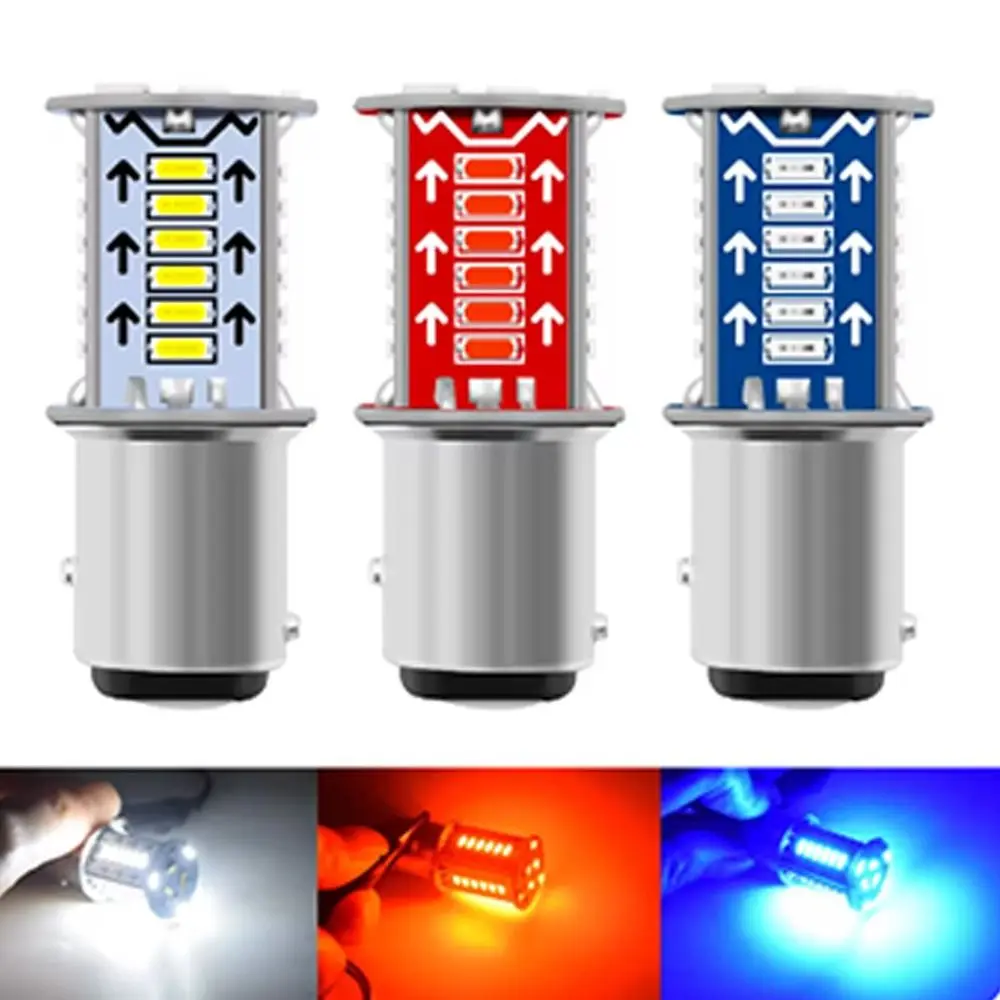 3Pcs 12V Motorcycle Signal Light Flashing Lamps White Blue Red Strobe Brake Light 1157 LED Bulbs Stop Tail Lamp