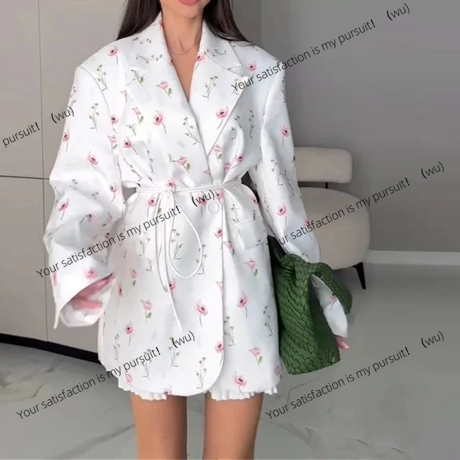 

Женский свободный пиджак с принтом, свободный костюм с воротником и поясом, весна/лето 20л.