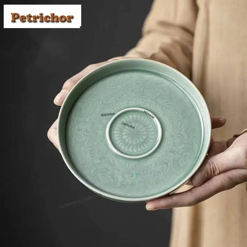 Celadon Handmade Teapot Holder Household Lotus Pot Bearing Ancient Dry Brew Table Tea Tray Teaset Equipment Ornaments