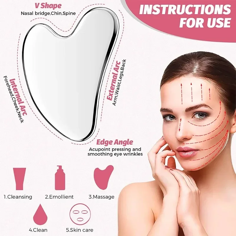 Herramienta Facial Gua Sha de acero inoxidable, herramienta de masaje GuaSha Natural, Universal, Metal plateado, tablero Gua Sha para acupuntura de